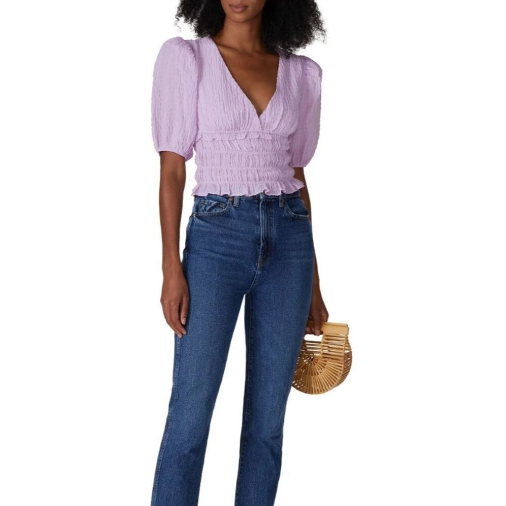 Louna Lavendar Puff Sleeve Smocked Top